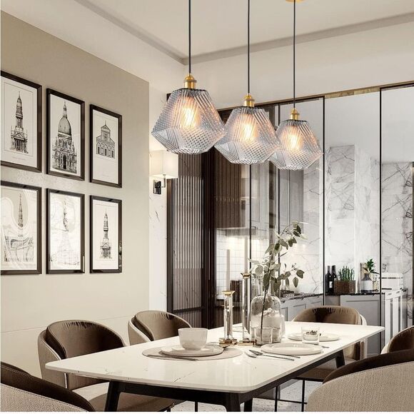 Modern Glass Hanging Pendant Light : Vintage Grey and Gold NWT - Picture 7 of 13